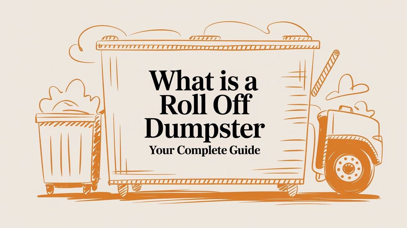 Illustration of roll-off dumpster guide text.